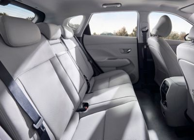 The inside of the Hyundai KONA, an upscale SUV with plenty of space for cargo and passengers.