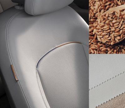  the eco-friendly leather on the seats of the Hyundai IONIQ 6 eletric vehicle 