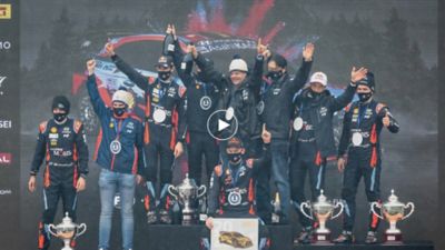 Celebrating the 2020 season title, back to back champions, the Hyundai WRC team.