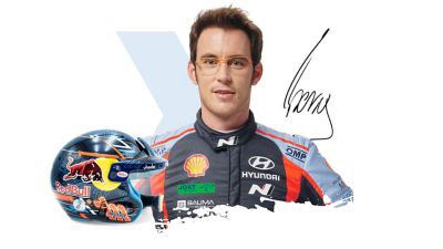 Hyundai Motorsport driver Thierry Neuville and his helmet.