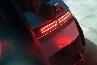 The rear combination LED brake lights of the all-electric Hyundai IONIQ 5 N.