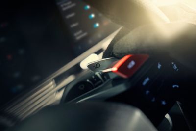 The steering wheel mounted paddle shifters inside the all-electric Hyundai IONIQ 5 N.