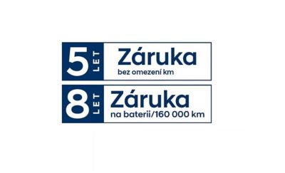 Ikony záruky 5 let bez omezení km a 8 let/160000 km na baterii