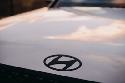 Hyundai badge close up.