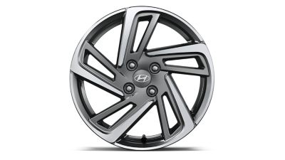 De 16" lichtmetalen velg met vijf dubbele spaken in twee kleuren van de nieuwe Hyundai i10. 