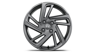 De 16" lichtmetalen velg met vijf dubbele spaken in grafiet van de nieuwe Hyundai i10. 