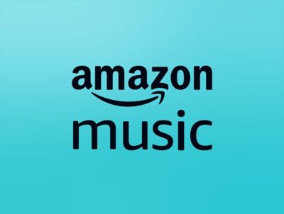 Logo Amazon Music sur fond bleu.