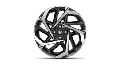 One of the Hyundai i20 17-inch alloy rims against a white background