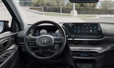 An image of the Hyundai i20's 10.25 inch centre touch screen.