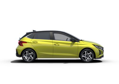 The Hyundai i20 pictured from the side, highlighting its dynamic profile.