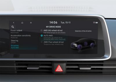 The IONIQ 6 12.3” infotainment touchscreen showing Drive modes.