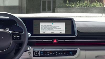 Panel next to the steering wheel updating one of the softwares of the Hyundai IONIQ 6.