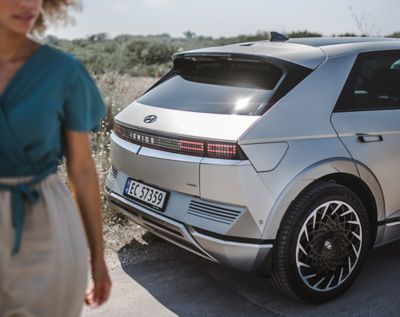 The Hyundai IONIQ 5 EV parked outside and withstanding the heat.