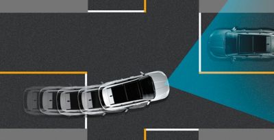 Den automatiske nødbremsassistenten til helt nye Hyundai TUCSON Plug-in Hybrid SUV. Illustrasjon.