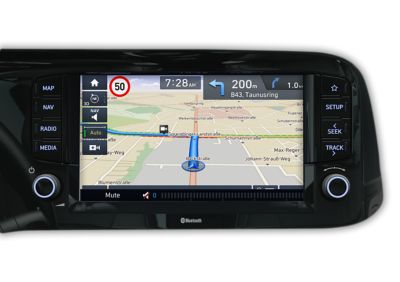 Ein Hyundai Navigationsbildschirm mit einem Kartenausschnitt.