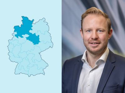 Symbolbild Gewerbekunden-Distriktleiter Region 1: Deutschlandkarte mit markiertem Distrikt.