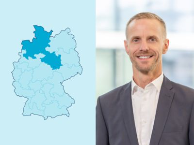 Symbolbild Gewerbekunden-Distriktleiter Region 1: Deutschlandkarte mit markiertem Distrikt.
