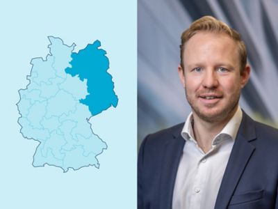 Symbolbild Gewerbekunden-Distriktleiter Region 3: Deutschlandkarte mit markiertem Distrikt.
