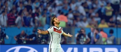 Mario Götze im Fußballstadion beim WM-Finale 2014.