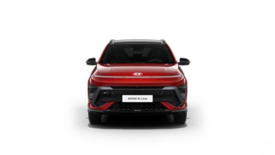 Frontansicht eines roten Hyundai KONA N Line. 