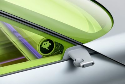 Ein digitaler Außenspiegel an einem Hyundai Concept THREE.