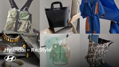 Ein Collage von recycelten Accessoires und Kleidungsstücken