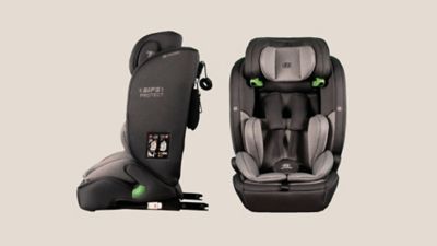 Ein Hyundai Kindersitz – von der Seite und von vorne gesehen. 
