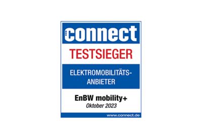 Logo connect 10/2023: Testsieger Elektromobilitätsanbieter, EnBW mobility+