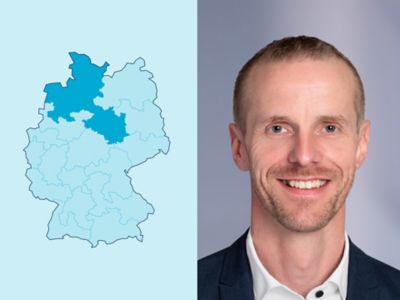 Symbolbild Gewerbekunden-Distriktleiter Region 1: Deutschlandkarte mit markiertem Distrikt.