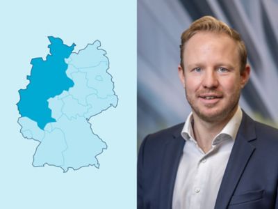 Symbolbild Gewerbekunden-Distriktleiter WEST: Deutschlandkarte mit markiertem Distrikt.