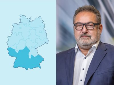 Symbolbild Gewerbekunden-Distriktleiter SÜD: Deutschlandkarte mit markiertem Distrikt.