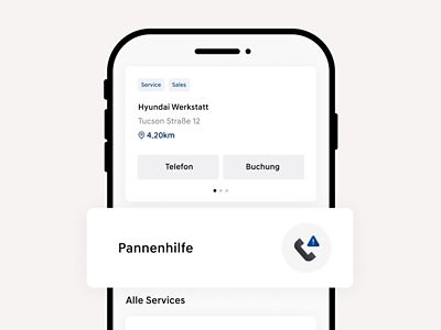 Ein Smartphone zeigt die Pannenhilfe-Funktion der myHyundai App.