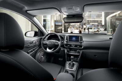 Detailbild: Frontlautsprecher in der Türverkleidung eines Hyundai mit eingezeichneten Schallwellen. 