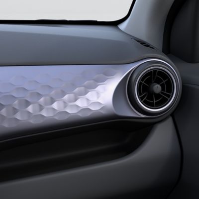 De Hyundai i10 heeft stijlvolle ronde ventilatieroosters met 9 verschillende kleuropties.