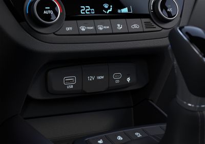 A USB-C port in the center console of the Hyundai i10.