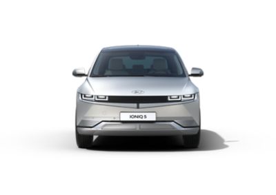 The Hyundai IONIQ 5 electric midsize CUV with its futuristic design from the front.