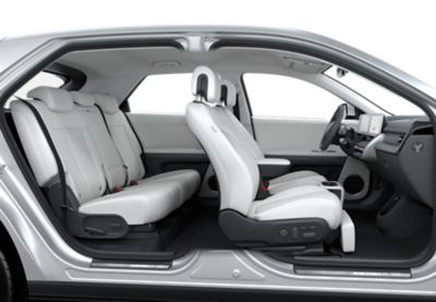 The innovative interior design of the Hyundai IONIQ 5 electric midsize CUV for more room.