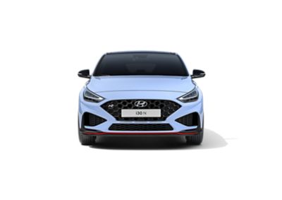 The Hyundai i30 N from the front in Performance Blue colour.