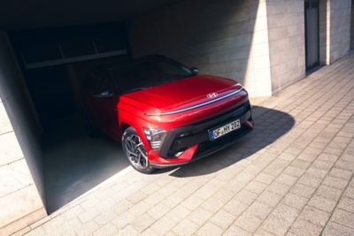 Two all-new Hyundai Kona N Lines parked under a bridge.