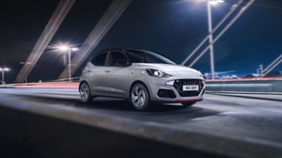 The Hyundai i10 N Line driving along the road