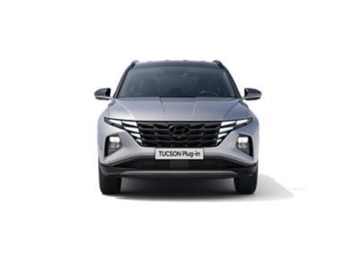 The all-new Hyundai TUCSON Plug-in Hybrid compact SUV pictured from the front.