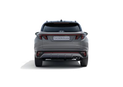 The Hyundai TUCSON Plug-in Hybrid N Line in shadow gray, seen from the rear.