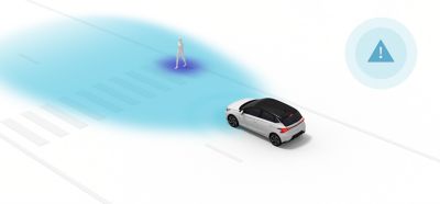 illustration, depicting the Hyundai SmartSense Leading vehicle departure alert feature