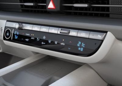 Detailansicht der Bedienelemente der Klimaanlage eines Hyundai IONIQ 6.
