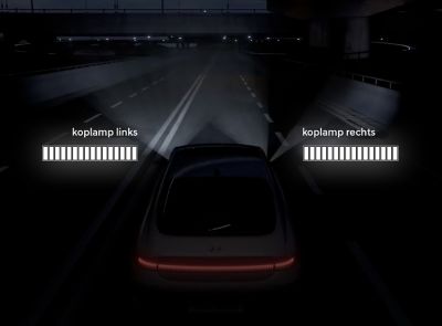 LED technology showing maximum illumination of the left lamp and right lamp of the Hyundai IONIQ 6 