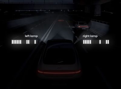 LED technology showing reduced illumination on the lanes of the Hyundai IONIQ 6.