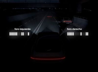 LED showing maximum illumination of the left lamp and reduced on the right of the Hyundai IONIQ 6. 