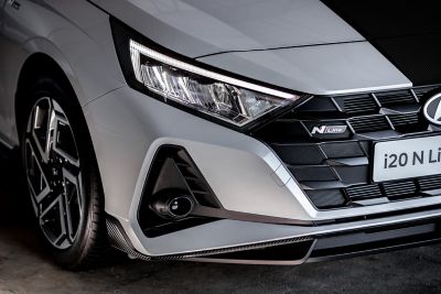 The front bumper and cascading grille on the Hyundai i20 N Line.