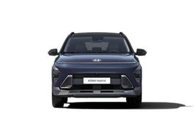 The front end of the all-new Hyundai KONA Hybrid highlighted by a Seamless Horizon Red Lamp.