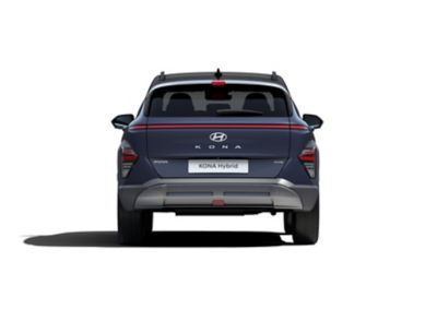 De achterkant van de Hyundai KONA Hybrid en zijn unieke Naadloze Horizon Lamp met rode leds. 
